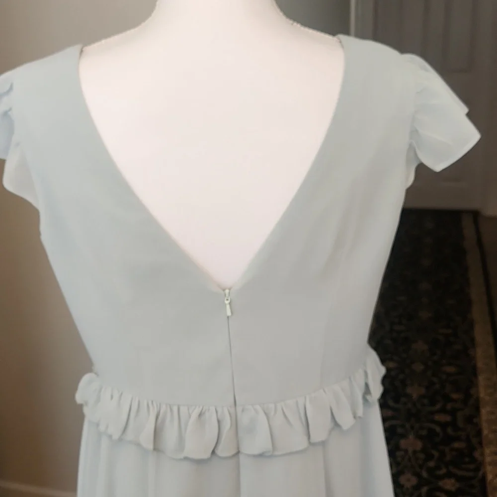 Revelry Amelia Formal Chiffon Bridesmaid Dress Tiered Ruffles Sage Size 14 - Picture 8 of 16